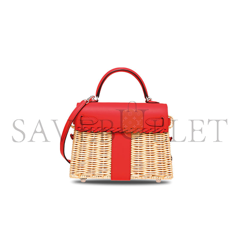 H**mes master rouge de coeur swift leather & osier mini picnic kelly 20 with palladium hardware (20*14*8cm)